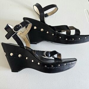 2 For $20  PAOLO  FERRI Elegant Black Studded Wedge Sandals